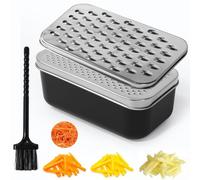 Vunanvu Grattugia in Acciaio Inox con Contenitore Grattugia per Formaggio Professionale con 2 Lame Diverse Grattugie per Verdure Manuale con Coperchio e Spazzola per Zenzero Verdure e Frutta