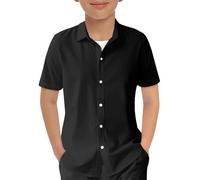 Vuncio Camicia Bambino Manica Corta Collo Rotondo Estivi T-Shirt Ragazzo Adolescente Carine Elegante Comodi Larghi Casual Vacanza Sportivo Tunica Bluse (Nero, 13-14 Anni)