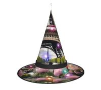 Vuoongt Cappello di Halloween con stampa della Torre Eiffel di Parigi del fiore versatile leggero accessori del costume pieghevole cappello a punta withlight