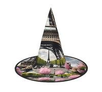 Vuoongt Cappello di Halloween con stampa Torre Eiffel di Parigi del fiore versatile leggero accessori per costume pieghevole cappello a punta