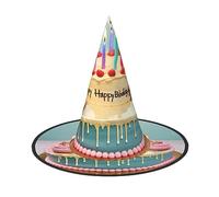 Vuoongt Happy Birthday Big Cake Print Halloween Cappello versatile e leggero accessorio per costume cappello a punta pieghevole