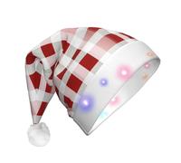 Vuoongt Red Checkered White Squares Print Led Shine Cappello di Natale Per Adulti Decorazione di Natale Capodanno Festa Forniture