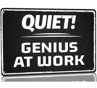 Vuplkhu Targa in metallo con scritta "Genius at Work", in stile vintage, per uomini e donne, divertente, decorazione artistica da parete per casa, bar, caffetteria, club, 20,3 x 30,5 cm