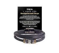 Vurotry Braccialetto To My Son To My Son Bracciale From Dad To My Sons Bracciali From Mom Strati Corda Intrecciata Bracciali In Pelle Nera Braccialetto per Uomo Gioielli, 8.3 IN, Corda intrecciata