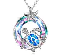 Vurotry Collana tartaruga per le donne Sea Starfish collana di vetro argento tartaruga ciondolo tartaruga estate spiaggia animale colorato cerchio squisito oceano gioielli accessori, adjustable