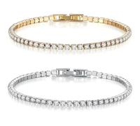 VURYAPI 2 Pezzi Bracciale tennis da donna Bracciale con zirconi Bracciale classico con diamanti Set cristallo lucido Elegante gioiello regalo per fidanzata, madre, amica(4 mm, oro, argento)