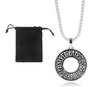 VURYAPI Cerchio Collana Vichinga Classica Vintage Barra Ciondolo con Rune Vichinghe Amuleto del Mito Nordico Collana in Pelle Intrecciata Nodo Celtico Regalo Compleanno per Lui Coppie
