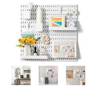 VUSIGN Kit organizer da parete combinato per pannello forato, montaggio a parete, per camera da letto, studio, ufficio, bagno, 4 pannelli forati e 17 accessori, 55,9 x 55,9 cm, bianco