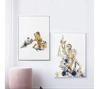 VUSMH Oro Martelletto Poster Dorato Giustizia Dea Statua Tela Quadri Legge Equità Parete Arte Legge Ditta Avvocato Ufficio Parete Decorazioni Quadro 50x70cmx2 No Cornice