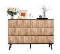 vutizal Cassettiera in stile industriale con 6 cassetti, nero, 120 x 40 x 85 cm, con ante in rilievo e gambe in metallo