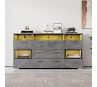 vutizal Credenza con illuminazione a LED e ante in acrilico - sottile mobile per TV e armadietto moderno per soggiorno o corridoio, 140 x 33,5 x 72,5 cm