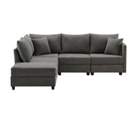 vutizal Divano angolare modulare a 5 posti, a forma di L e a forma di U regolabile con sgabello, ampio paesaggio residenziale, anima a piuma, rivestimento in lino di cotone, colore: grigio