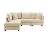 vutizal Divano angolare modulare a 5 posti: a L e a forma di U regolabile con sgabello, ampio paesaggio residenziale, anima in piuma, rivestimento in cotone e lino, beige