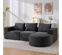 vutizal Divano da pavimento a 2 posti, extra lungo, 265 cm, con portabicchieri, cuscino, a coste basso, con cuscino in piuma, portabevande per soggiorno, appartamento, ufficio, beige
