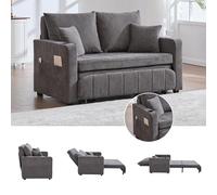 vutizal Divano letto, divano letto pieghevole a 2 posti, con funzione sleep, porta bicchieri, divano in ciniglia con tasca laterale, lavabile, per piccoli spazi soggiorno, 139 x 83 x 58 cm, grigio