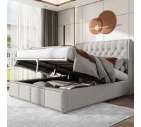 vutizal Letto imbottito, letto matrimoniale, 140 x 200 cm, spazio idraulico, cotone e lino, decorazione rivetti, 300 kg, struttura stabile, per camera da letto