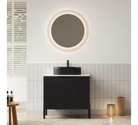 vutizal Mobile da bagno, 76 cm, con vasca in ceramica nera, autoportante, nero, piastra in pietra sinterizzata Carrara, 2 ante con chiusura morbida, design moderno