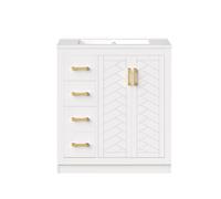 vutizal Mobile sottolavabo con ripiano laterale, 3 cassetti, cassetti profondi, chiusura ammortizzata, lavabo in ceramica, bianco, 77 x 47 x 85 cm