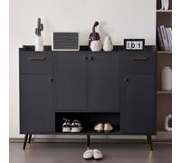 vutizal Scarpiera da corridoio, armadietto per scarpe, grande, nero, con cassetto e porte, chiusa, con gambe alte e antiribaltamento, scarpiera