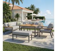 vutizal Set di mobili da giardino modulare a forma di L, 8 posti, con imbottitura da 10 cm, per esterni, terrazze e balconi, panca angolare, tavolo in WPC, in confezione piatta, 4 scatole