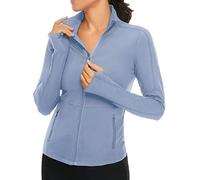 VUTRU Donna Giacca da corsa Collo alto Giacca sportiva leggera Manica lunga Camicia yoga Giacca fitness Giacca da allenamento traspirante con fori per i pollici e zip integrale Blau Hell M