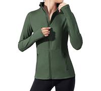 VUTRU Donna Giacca da corsa Collo alto Giacca sportiva leggera Manica lunga Camicia yoga Giacca fitness Giacca da allenamento traspirante con fori per i pollici e zip integrale Grün Dunkel M