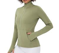 VUTRU Donna Giacca da corsa Collo alto Giacca sportiva leggera Manica lunga Camicia yoga Giacca fitness Giacca da allenamento traspirante con fori per i pollici e zip integrale Grün Hell S
