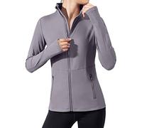 VUTRU Donna Giacca da corsa Collo alto Giacca sportiva leggera Manica lunga Camicia yoga Giacca fitness Giacca da allenamento traspirante con fori per i pollici e zip integrale Lila Grau L