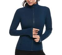 VUTRU Donna Giacca da corsa Collo alto Giacca sportiva leggera Manica lunga Camicia yoga Giacca fitness Giacca da allenamento traspirante con fori per i pollici e zip integrale Blau L