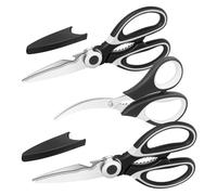 Vutyvve Forbici da cucina, Forbici per carne e pollame multiuso, Forbici per frutti di mare, Lame in acciaio inox, 2 Forbici da cucina, 1 Forbice per frutti di mare, Nero, Set da 3