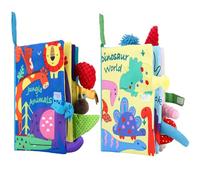 Vuxava Libro Morbido Neonato - 2 Pezzi Libro Sensoriale Neonati 0-3 6 Mesi - Tema Animali Selvaggi e Dinosauri - Giocattolo Montessori Neonato 3-6-9-12 Mesi - Regalo Battesimo Bimbo e Nascita Bimba