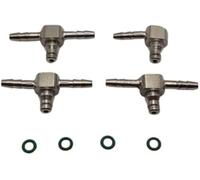 Vuzmode 4 connettori di ritorno for perdite di olio iniettori Common Rail in metallo, for Bosch, 110 UPGRADE AGGIORNATO | 3 T e 1 L più O-ring in gomma | Giunti a 90 gradi a 3 e 2 vie Tubo di ritorno