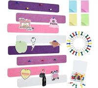 Vuzvuv 8 strisce di sughero viola rosa con 50 puntine e foglietti adesivi, strisce autoadesive per bacheca nessun danno per parete, bacheca in feltro per incollare appunti, foto, orari decorazione