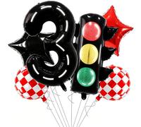 Vuzvuv Decorazione per feste a tema auto da corsa per 3° compleanno, semaforo, stelle e palloncini a scacchi