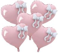 Vuzvuv Palloncini a forma di cuore rosa chiaro da 55 cm con fiocco bianco per compleanno, San Valentino, matrimonio, addio al nubilato, anniversario, festa di fidanzamento (5 pezzi)