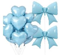 Vuzvuv Set di palloncini a forma di cuore blu, 15 palloncini a forma di cuore in lamina da 45 cm e 2 enormi palloncini con fiocco da 96 cm, per compleanno, matrimonio, anniversario, San Valentino