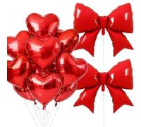 Vuzvuv Set di palloncini a forma di cuore rosso, 15 palloncini a forma di cuore in lamina da 45 cm e 2 enormi palloncini con fiocco da 96 cm, per compleanno, matrimonio, anniversario, San Valentino