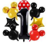 Vuzvuv Set di palloncini in lamina d'oro rosso nero per il 1° compleanno, stella e palloncini a scacchi per decorazione feste a tema