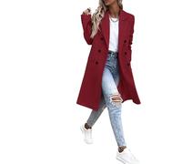 VVAULT Cappotto da donna con risvolto dentellato doppio petto cappotto invernale misto lana giacche lunghe, giacca lunga casual con tasche, Borgogna, 5XL