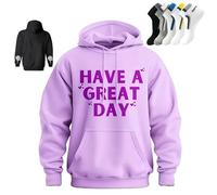 VVAULT Felpa con cappuccio con dita medie, con scritta "Have a Great Day", felpa con cappuccio con scheletro per Halloween, sarcastica divertente, Viola 4., M