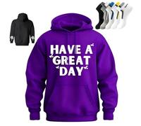 VVAULT Felpa con cappuccio con dita medie, con scritta "Have a Great Day", felpa con cappuccio con scheletro per Halloween, sarcastica divertente, 3 viola, XL