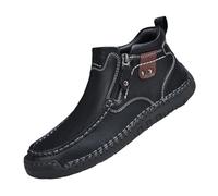 VVAULT Mocassini da uomo fatti a mano per esterni, comodi, in pelle, piatti, senza lacci, con punta larga, mocassini da guida antiscivolo in pelle da uomo, Nero 1, 38 EU