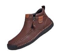 VVAULT Mocassini da uomo fatti a mano per esterni, comodi, in pelle, piatti, senza lacci, con punta larga, mocassini da guida antiscivolo in pelle da uomo, Marrone scuro 1, 37.5 EU