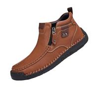 VVAULT Mocassini da uomo fatti a mano per esterni, comodi, in pelle, piatti, senza lacci, con punta larga, mocassini da guida antiscivolo in pelle da uomo, Marrone chiaro 1, 38 EU