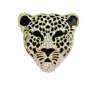 VVCome Spilla a forma di leopardo con conchiglie di cristallo vintage, spilla da bavero con strass, gioiello per uomo e donna, Metallo, Cristallo