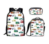 VVCPVDXCI Cartoon Cars Pattern Zaino Bambini Borse di Scuola Set per Ragazzi 3pcs Zaino Casual Studente Primario Libro Borsa, Nero , M