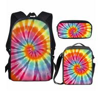 VVCPVDXCI Set di zaini colorati con motivo a vortici e colori arcobaleno, per adolescenti, ragazzi e ragazze, per la scuola media, con astuccio per il pranzo, Nero , M