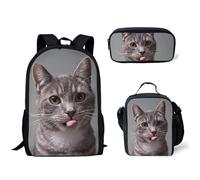 VVCPVDXCI Set di zaini per la scuola con stampa di gatti ad acquerello per ragazze universitarie animali cartoni animati borse da scuola con astuccio, Nero , M