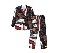 vvhmghda Pigiama da uomo con aquila con stampa bandiera degli Stati Uniti, morbido a maniche lunghe con tasche, abbigliamento casual per il tempo libero., Nero , L