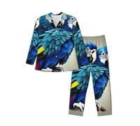vvhmghda Pigiama da uomo con bottoni blu pappagallo che abbraccia la stampa, morbido a maniche lunghe con tasche, abbigliamento casual per il tempo libero., Nero , XL